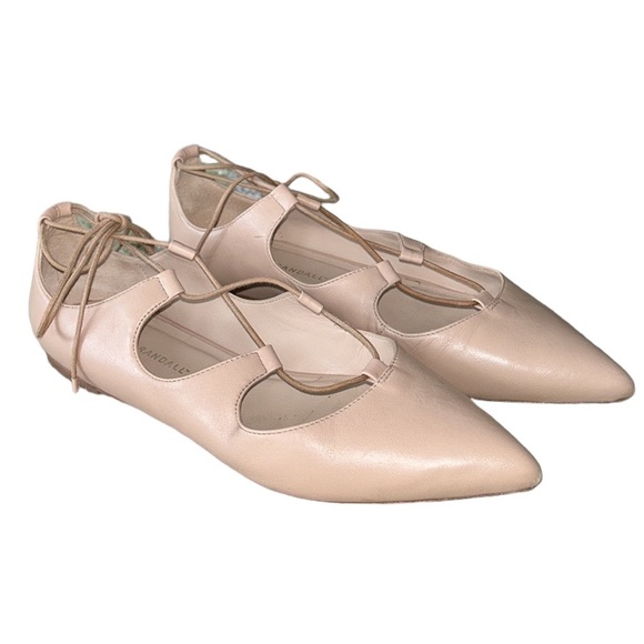 Loeffler Randall Ambra Nude Lace-Up Ankle Wrap Leather Ballet Flats - 8 - Picture 3 of 16